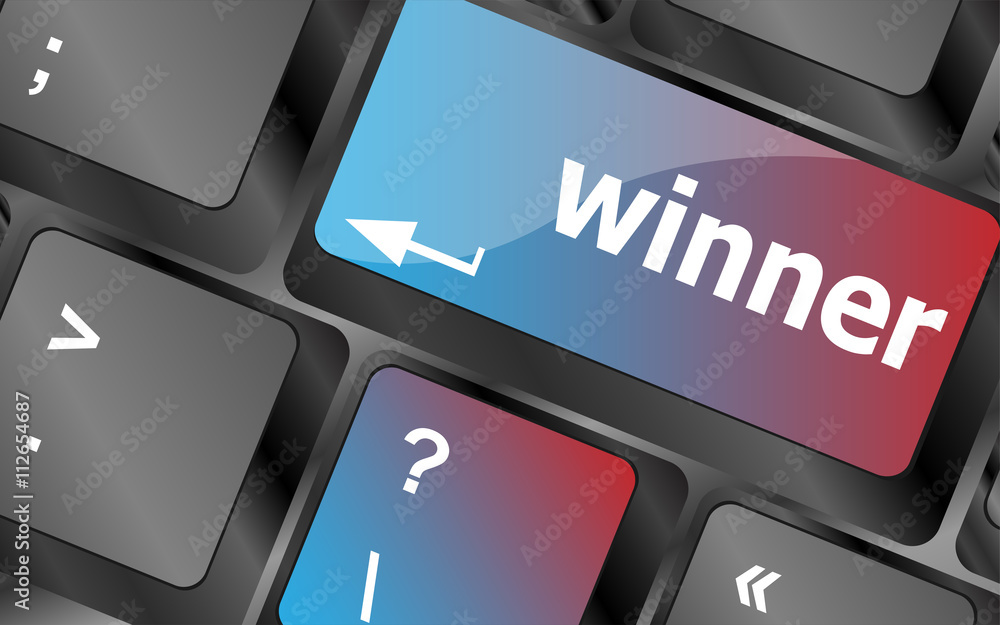 Poster winner button on the keyboard key close-up vector , keyboard keys, keyboard button