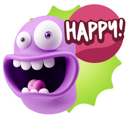 3d Rendering Smile Character Emoticon Expression saying Happy wi