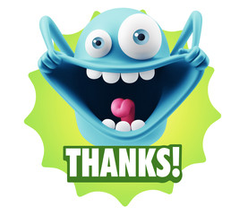3d Rendering Smile Character Emoticon Expression saying Thanks w