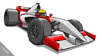 Gordijnen child's funny cartoon formula race car vector illustration art © Turaev