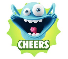 3d Rendering Smile Character Emoticon Expression saying Cheers w