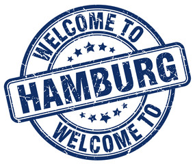 welcome to Hamburg blue round vintage stamp