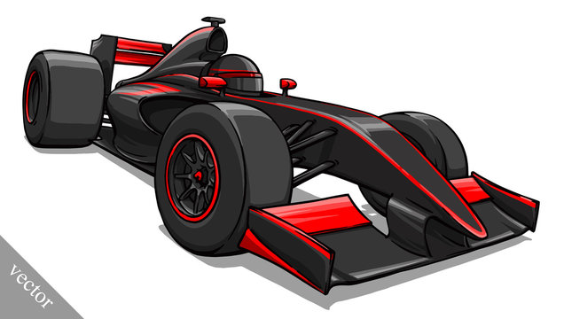 child's funny cartoon formula race car vector illustration art