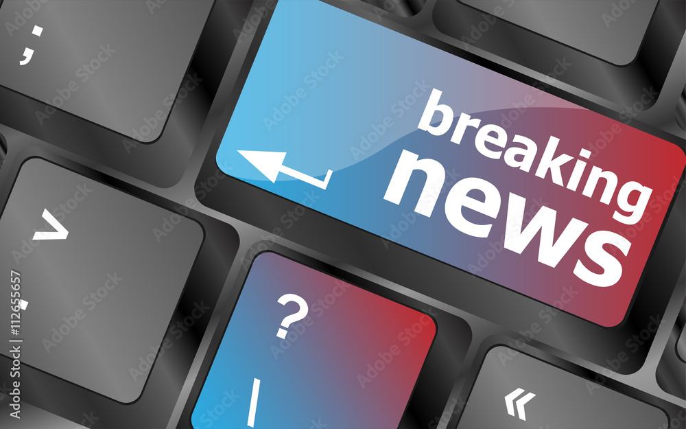 Poster breaking news button on computer keyboard pc key vector , keyboard keys, keyboard button