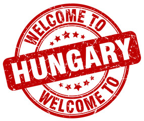 welcome to Hungary red round vintage stamp