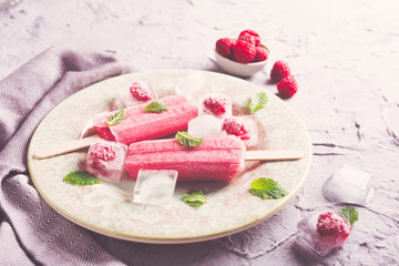Homemade raspberry popsicles