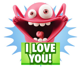 3d Rendering Smile Character Emoticon Expression saying I Love Y