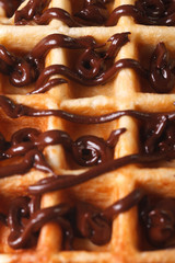 Belgian waffles with chocolate icing macro. vertical background