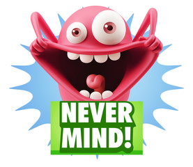 3d Rendering Smile Character Emoticon Expression saying Never Mi