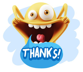 3d Rendering Smile Character Emoticon Expression saying Thanks w