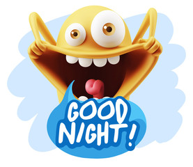 3d Rendering Smile Character Emoticon Expression saying Good Nig