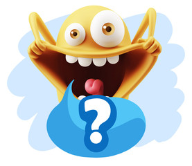 3d Illustration Laughing Character Emoji Expression saying ? wit