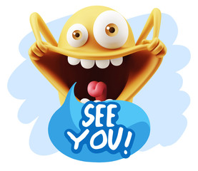 3d Rendering Smile Character Emoticon Expression saying See You