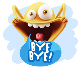 3d Rendering Smile Character Emoticon Expression saying Bye Bye