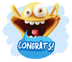 3d Rendering Smile Character Emoticon Expression saying Congrats