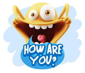 3d Rendering Smile Character Emoticon Expression saying How Are