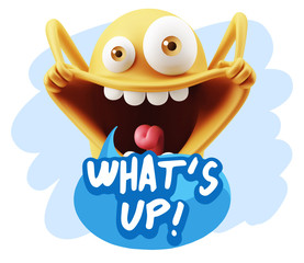 Obraz premium 3d Rendering Smile Character Emoticon Expression saying What'S U