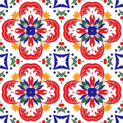 Naklejka premium Mexican stylized talavera tiles seamless pattern. Background for design and fashion. Arabic, Indian patterns