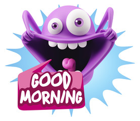 3d Rendering Smile Character Emoticon Expression saying Good Mor
