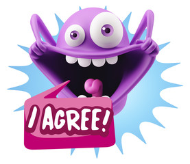 3d Illustration Laughing Character Emoji Expression saying I Agr