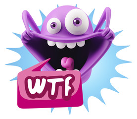3d Rendering Smile Character Emoticon Expression saying WTF with