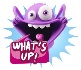 3d Rendering Smile Character Emoticon Expression saying What'S U