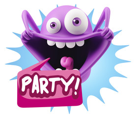 3d Rendering Smile Character Emoticon Expression saying Party wi