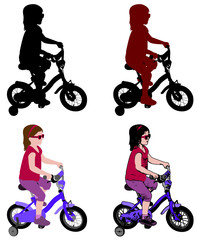 Fototapeta na wymiar little girl riding bicycle silhouette and illustration - vector