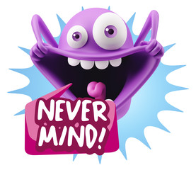 3d Rendering Smile Character Emoticon Expression saying Never Mi