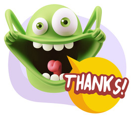 3d Rendering Smile Character Emoticon Expression saying Thanks w