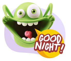 3d Rendering Smile Character Emoticon Expression saying Good Nig