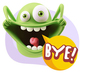 3d Illustration Laughing Character Emoji Expression saying Bye w