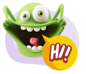 3d Illustration Laughing Character Emoji Expression saying Hi wi