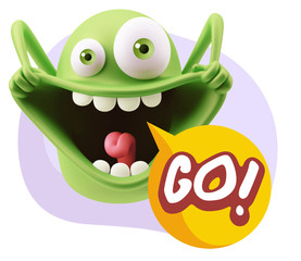 3d Rendering Smile Character Emoticon Expression saying Go with