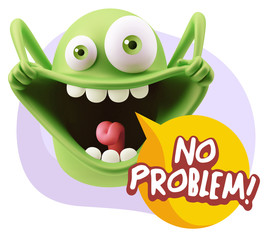3d Rendering Smile Character Emoticon Expression saying No Probl