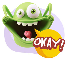 3d Illustration Laughing Character Emoji Expression saying Okay