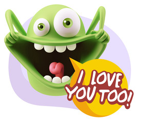 3d Illustration Laughing Character Emoji Expression saying I Lov