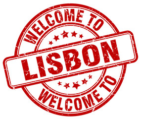 welcome to Lisbon red round vintage stamp