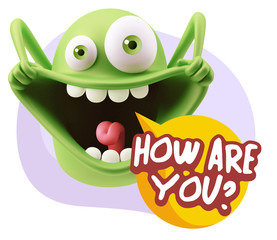 3d Rendering Smile Character Emoticon Expression saying How Are