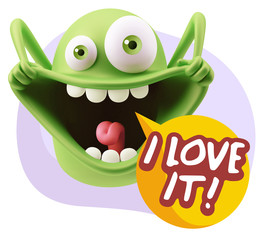 3d Rendering Smile Character Emoticon Expression saying I Love I