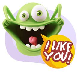 3d Illustration Laughing Character Emoji Expression saying I Lik