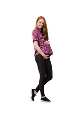 Fototapeta premium Young pregnant woman isolated on white