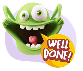3d Rendering Smile Character Emoticon Expression saying Well Don