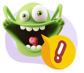 3d Rendering Smile Character Emoticon Expression saying ! with C