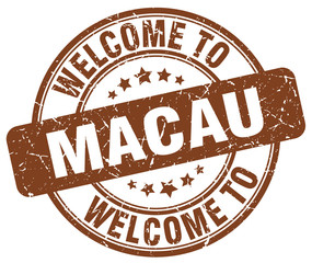 welcome to Macau brown round vintage stamp