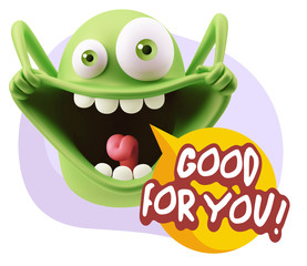 3d Rendering Smile Character Emoticon Expression saying Good For