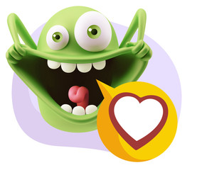 3d Rendering Smile Character Emoticon Expressing Love with a Hea