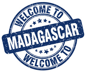 welcome to Madagascar blue round vintage stamp