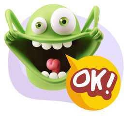 3d Rendering Smile Character Emoticon Expression saying Ok with