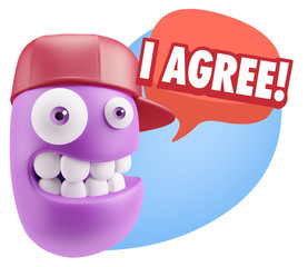 3d Illustration Laughing Character Emoji Expression saying I Agr